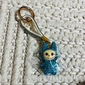 Cute Blue Sparkling Labubu Keychain